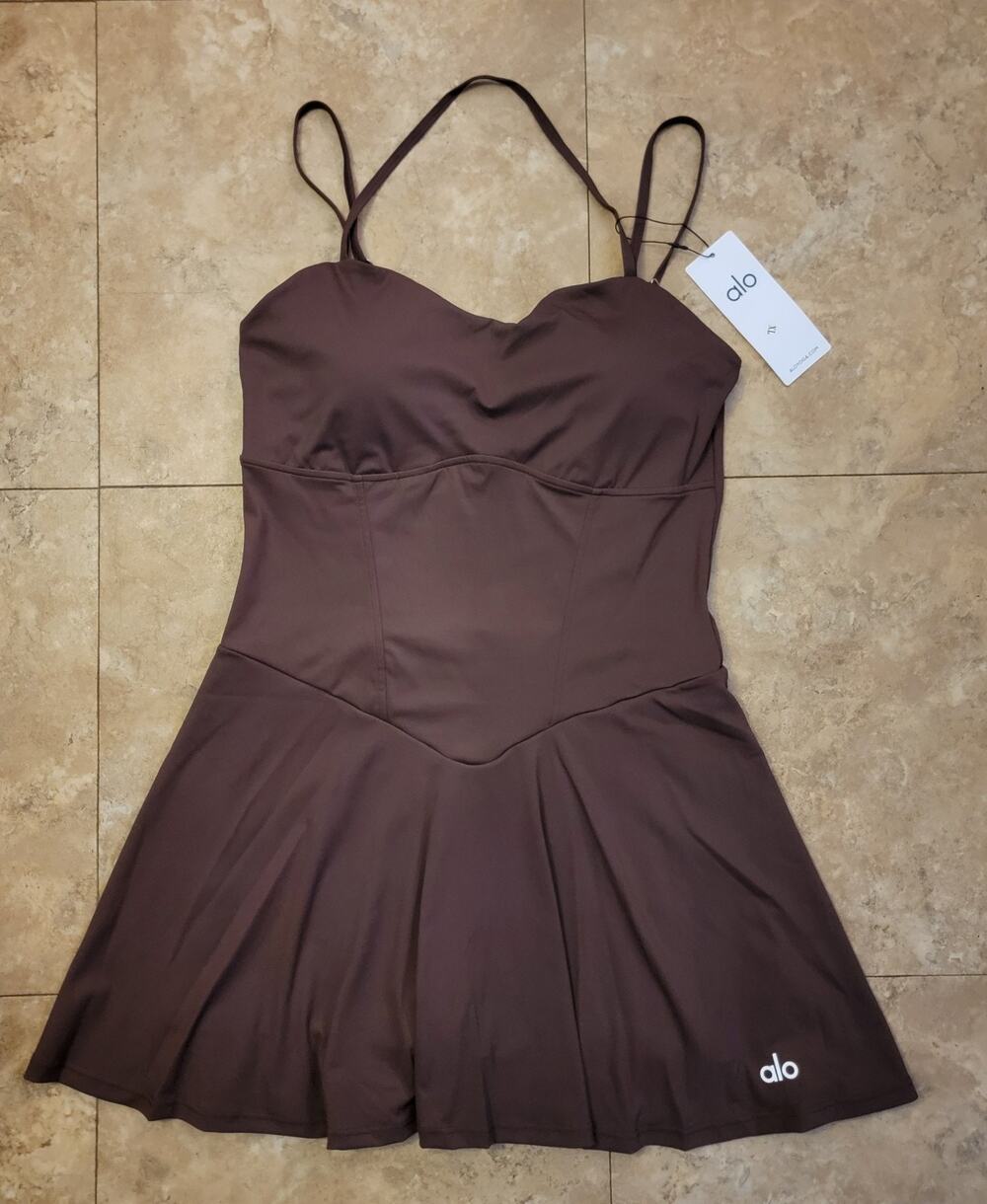 ALO Yog Alosoft XL Courtside Brown Tennis Dress Athleisure Active Pickleball New